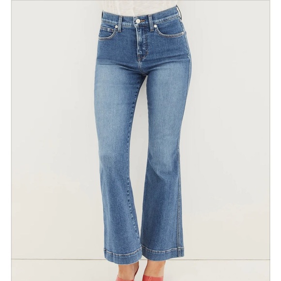 Veronica Beard Carson Ankle Flare Jean Tide Down High Rise Italian Denim Sz 25 - Picture 1 of 13